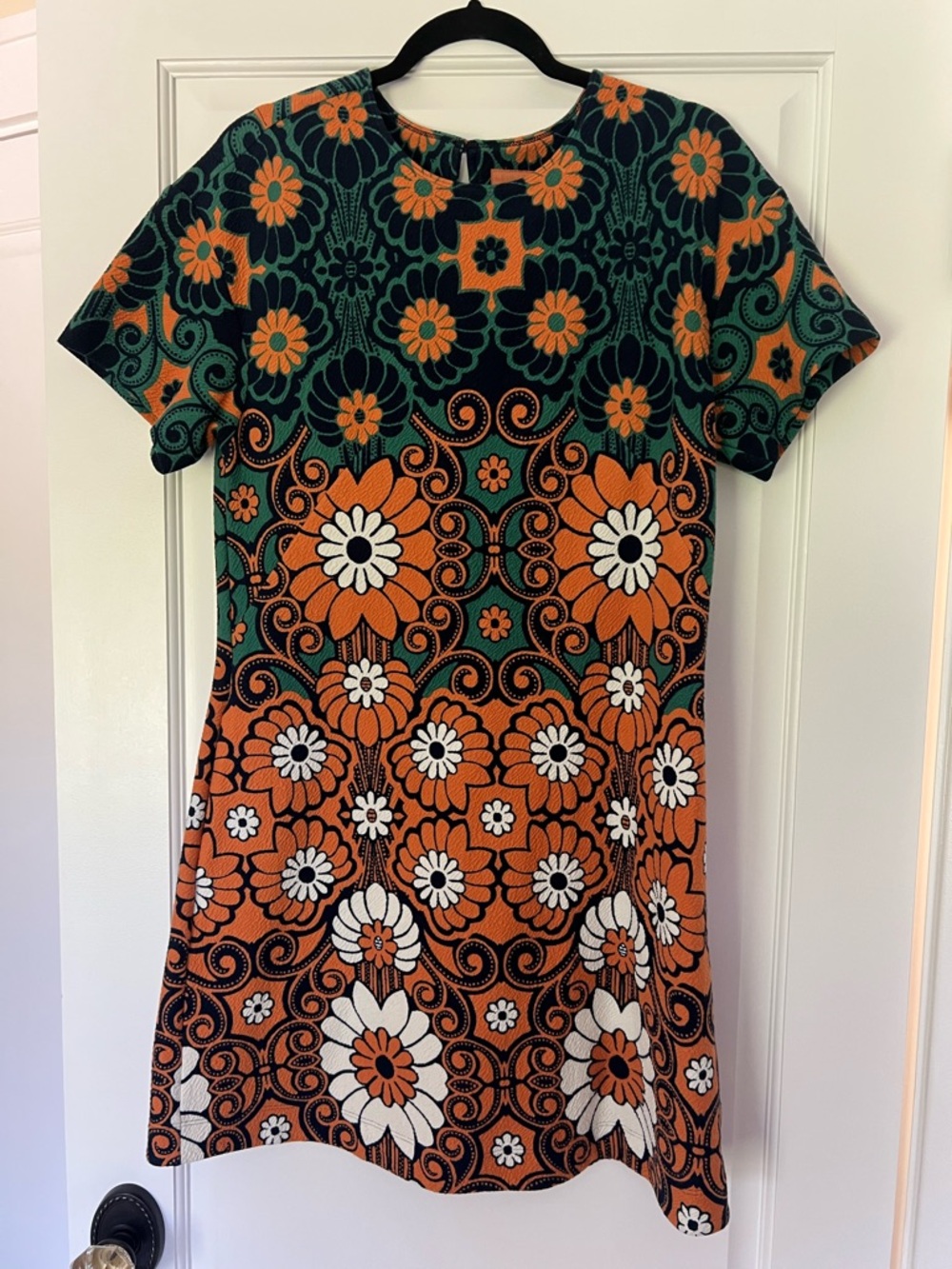 Maeve by Anthropologie Floral Short-Sleeve A-Line Dress in Orange and Green